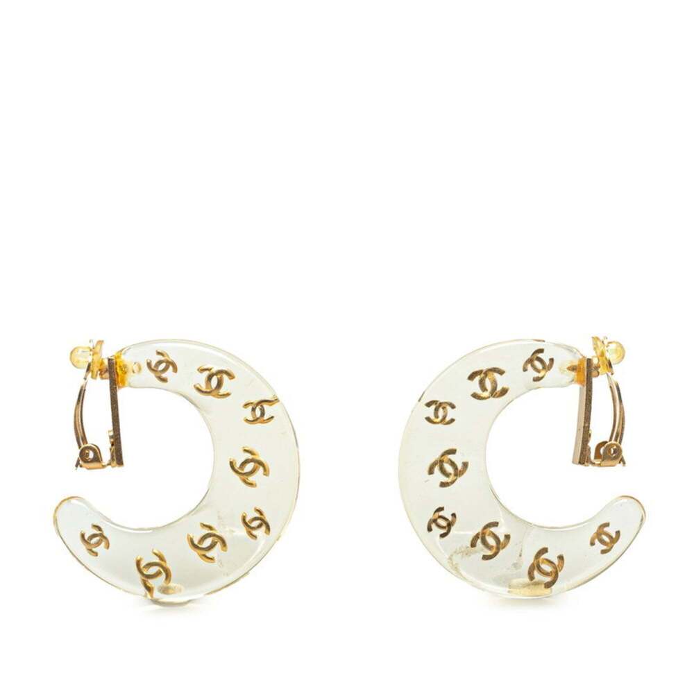 CHANEL Authentic White Logo Earrings - Picture 2 of 3